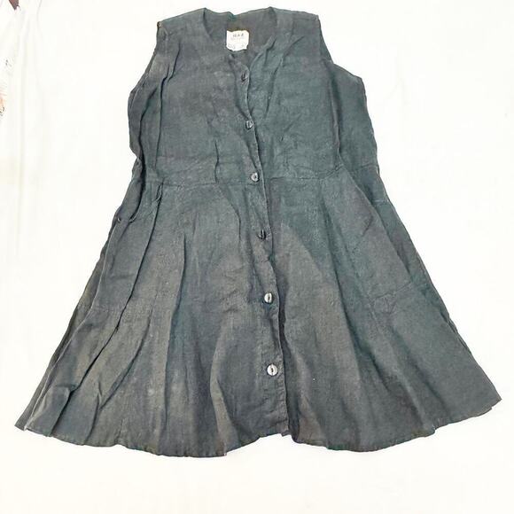 Flax 100% Linen Black Sleeveless A Line Loose Fitting Dress Pockets Size M - Picture 1 of 5